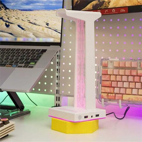 حامل سماعة رأس للألعاب من الأكريليك، حامل سماعة رأس RGB، مع منفذ صوت USB/3.5 مم، 10 أوضاع إضاءة، ملحقات ألعاب الكمبيوتر، للاعبين الرجال ومحبي الموسيقى (أسود) in Saudi Arabia
