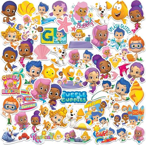 مجموعة متنوعة من ملصقات الفينيل الفاخرة الكبيرة من Bubble Guppies 50 قطعة - كمبيوتر محمول، زجاجة مياه، سجل القصاصات، الكمبيوتر اللوحي، لوح التزلج، داخلي/خارجي in Kuwait
