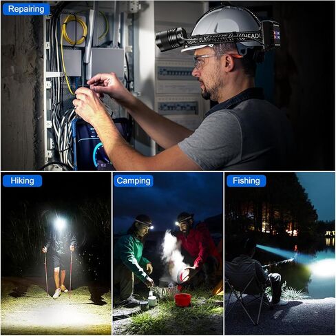 مصباح أمامي Cinlinso قابل لإعادة الشحن فائق السطوع 99000 لومن، مصباح رأس LED مع 4 أوضاع، مصابيح رأس قابلة للتعديل 90 درجة للجبهة، مصابيح أمامية مقاومة للماء IPX6 للبالغين والتخييم والصيد والمشي لمسافات طويلة in Kuwait
