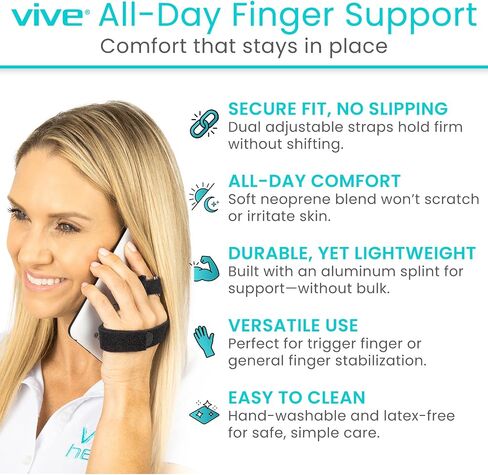 Vive Trigger Finger Splint Brace - Middle, Pinky, Pointer, Ring and Thumb Support - Palm Strap Included - Straighten Curved or Broken Fingers - Adjustable, Breathable Fit - Aluminum Pain Relief Guard in Saudi Arabia