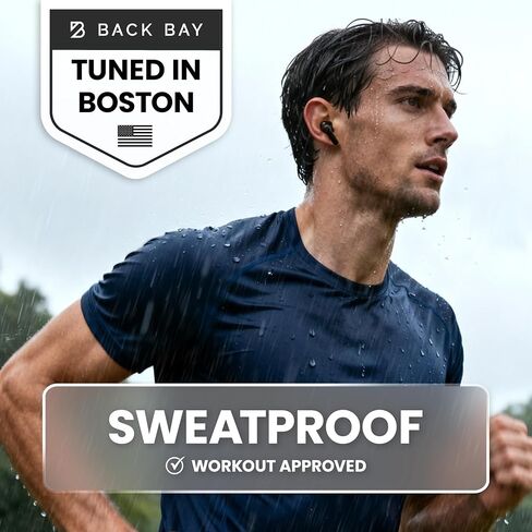 Back Bay Audio - مقرها الولايات المتحدة الأمريكية - iPhone + Android Earbuds Wireless Bluetooth V5.3، سماعات أذن زرقاء مقاومة للعرق لهواتف Android، سماعات أذن صغيرة مع ميكروفون لاسلكي لسماعات أذن iPhone Bluetooth in Kuwait