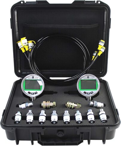 SINOCMP Digital Pressure Gauge Kit with 3 Pressure Gauges 3 Test Hoses and 24 Couplings, Hydraulic Gas Water Pressure Test Kit for CASE Komatsu Excavator Construction Machinery in Kuwait