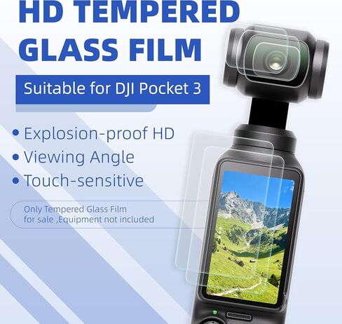 واقي شاشة DJI Osmo Pocket 3، طبقة LCD من الزجاج المقوى فائق الدقة مقاوم للخدش وواقي عدسة لـ DJI Osmo Pocket 3، مجموعة ملحقات صلابة 9H قطعة واحدة in Saudi Arabia