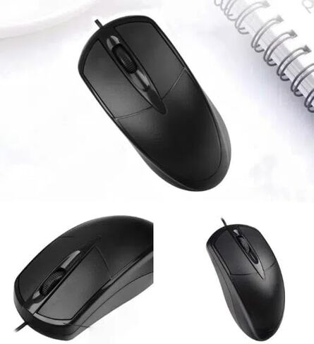 ماوس سلكي للكمبيوتر والكمبيوتر المحمول، ماوس سلكي USB، للاستخدام باليد اليمنى أو اليسرى - أسود in Saudi Arabia