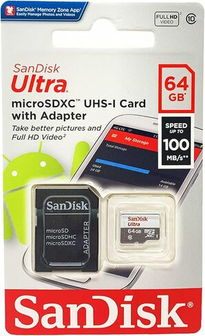 بطاقة SanDisk MicroSDXC سعة 64 جيجابايت فئة 10 UHS-1 عالية الأداء 40 ميجابايت/ثانية 266x 64 جيجابايت in Saudi Arabia