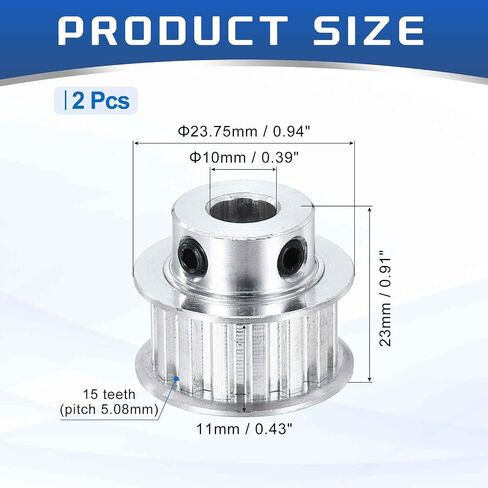 MECCANIXITY 2 Pcs Aluminium Timing Pulley, XL 15 Teeth 10mm Bore Synchronous Wheel Timing Belt Pulley 5.08mm Pitch 11mm Slot Width for Belt, CNC Machine, 3D Printer in Saudi Arabia