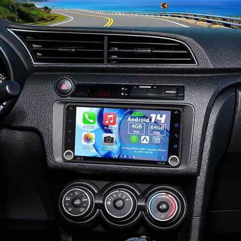 راديو ترقية ستيريو للسيارة Android 14 Double Din لسيارة Toyota Scion tc 2011-2016، 4G+64G 7 بوصة شاشة لمس لاسلكية Carplay Android Auto GPS WiFi Bluetooth RDS DSP SWC Mirrorlink Mic كاميرا احتياطية in Kuwait
