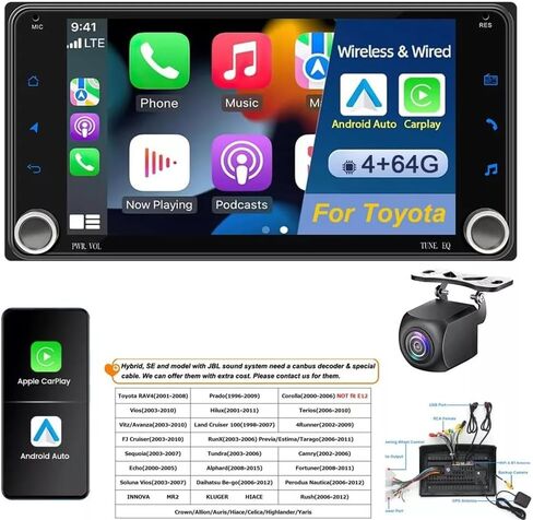 راديو ترقية ستيريو للسيارة Android 14 Double Din لسيارة Toyota Scion tc 2011-2016، 4G+64G 7 بوصة شاشة لمس لاسلكية Carplay Android Auto GPS WiFi Bluetooth RDS DSP SWC Mirrorlink Mic كاميرا احتياطية in Kuwait