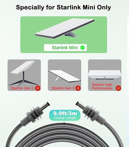كابل ستارلينك ميني 10 قدم/3 متر، كابل ستارلينك ميني دي سي مقاوم للماء 18AWG، سلك طاقة 5521 تيار مستمر خارجي in Kuwait