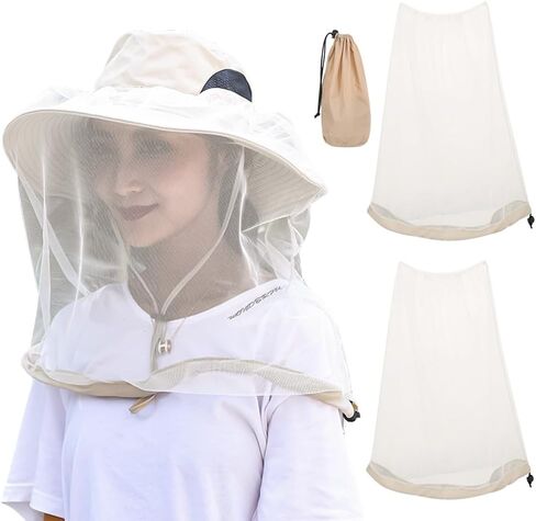 2 Pack Premium Mosquito Head Net for Insect & Fly Protection, Extra-Fine Holes Bug Netting Face Shield Fit for All Hat in Saudi Arabia