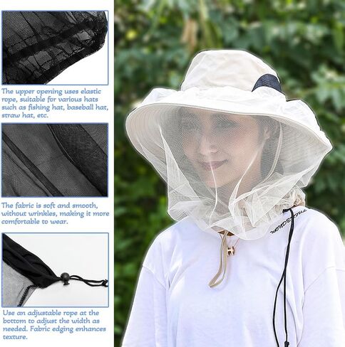 2 Pack Premium Mosquito Head Net for Insect & Fly Protection, Extra-Fine Holes Bug Netting Face Shield Fit for All Hat in Saudi Arabia