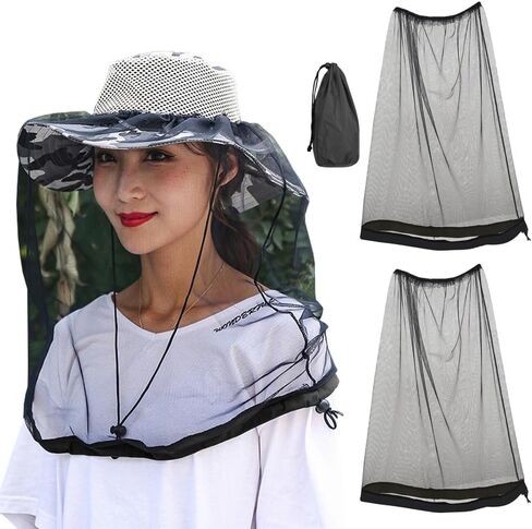 2 Pack Premium Mosquito Head Net for Insect & Fly Protection, Extra-Fine Holes Bug Netting Face Shield Fit for All Hat in Saudi Arabia