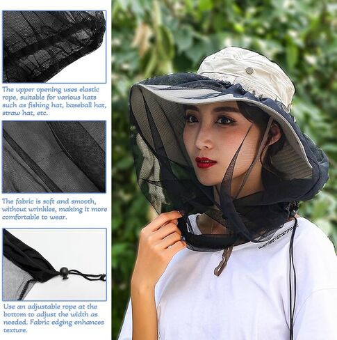 2 Pack Premium Mosquito Head Net for Insect & Fly Protection, Extra-Fine Holes Bug Netting Face Shield Fit for All Hat in Saudi Arabia
