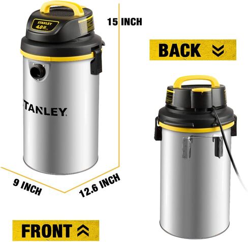 Stanley Wet/Dry Hanging Vacuum, 4.5 Gallon, 4 Horsepower, Stainless Steel Tank in Saudi Arabia