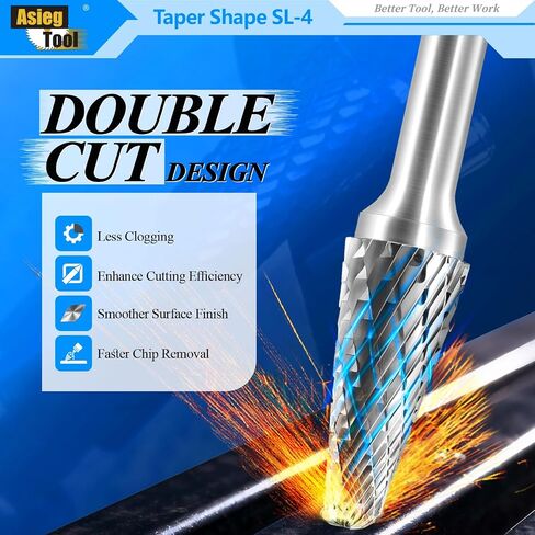 SL-4 Tungsten Carbide Burr Rotary File Taper Shape with Radius End Double Cut with 1/4"Shank for Die Grinder Drill Bit in Kuwait