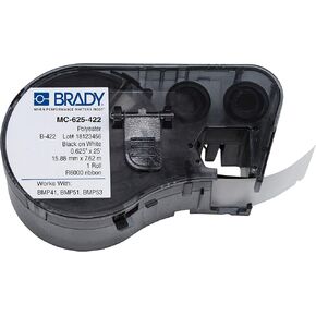 Brady MC-625-422 Polyester B-422 Black on White Label Maker Cartridge, 25' Width x 5/8" Height, For BMP51/BMP53 Printers in Kuwait