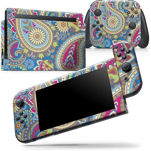 Design Skinz - متوافق مع Nintendo DSi XL - غطاء حماية من الفينيل مقاوم للخدش وقابل للإزالة - نمط بيزلي أزرق وأصفر رقيق in Saudi Arabia
