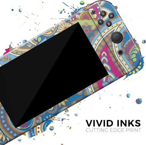 Design Skinz - متوافق مع Nintendo DSi XL - غطاء حماية من الفينيل مقاوم للخدش وقابل للإزالة - نمط بيزلي أزرق وأصفر رقيق in Saudi Arabia