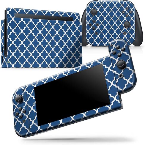 Design Skinz - متوافق مع Nintendo DSi XL - غطاء حماية من الفينيل مقاوم للخدش وقابل للإزالة - نمط مغربي سلس باللونين الأزرق الداكن والأبيض in Saudi Arabia