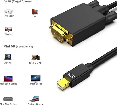Mini DisplayPort to VGA 6 Feet Cable, Mini DisplayPort to VGA Cable (Thunderbolt 2 Compatible) in Saudi Arabia