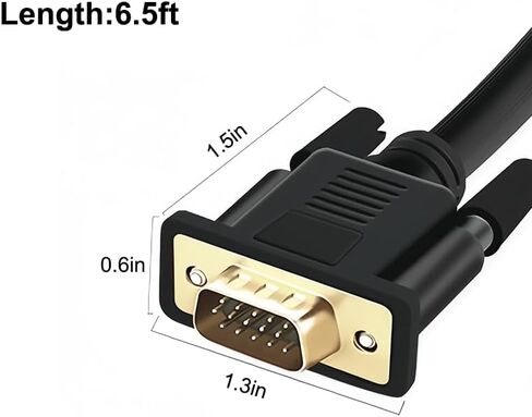 كابل VGA بطول 6 أقدام، كابل شاشة ذكر إلى ذكر، سلك فيديو عالي السرعة مع نواة من الفريت، موصلات مطلية بالذهب لشاشة الكمبيوتر، جهاز العرض، أسود in Saudi Arabia