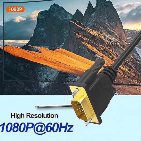 كابل VGA بطول 6 أقدام، كابل شاشة ذكر إلى ذكر، سلك فيديو عالي السرعة مع نواة من الفريت، موصلات مطلية بالذهب لشاشة الكمبيوتر، جهاز العرض، أسود in Saudi Arabia