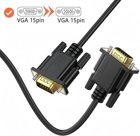 كابل VGA بطول 6 أقدام، كابل شاشة ذكر إلى ذكر، سلك فيديو عالي السرعة مع نواة من الفريت، موصلات مطلية بالذهب لشاشة الكمبيوتر، جهاز العرض، أسود in Saudi Arabia