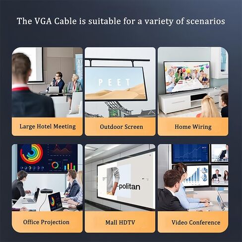 كابل VGA بطول 6 أقدام، كابل شاشة ذكر إلى ذكر، سلك فيديو عالي السرعة مع نواة من الفريت، موصلات مطلية بالذهب لشاشة الكمبيوتر، جهاز العرض، أسود in Saudi Arabia