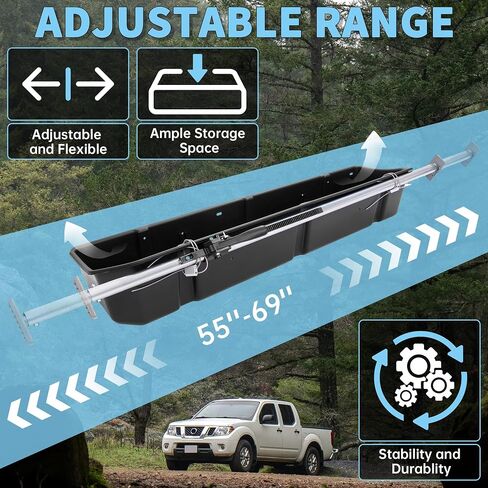 HECASA Adjustable 55-69 inch Truck Storage Box Compatible with Ford Chevy Chevrolet GMC Dodge Ram Toyota Nissan, Universal Truck Bed Storage Cargo Organizer Beds, Secure Cargo Organizer in Saudi Arabia