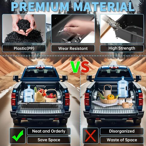 HECASA Adjustable 55-69 inch Truck Storage Box Compatible with Ford Chevy Chevrolet GMC Dodge Ram Toyota Nissan, Universal Truck Bed Storage Cargo Organizer Beds, Secure Cargo Organizer in Saudi Arabia