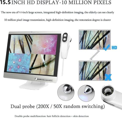 15.5 Inch Scalp Microscope, Skin Analysis Machine, with 16G Large Memory, Large HD Digital Display, 0X / 200X Dual Probes, for Hair Salon, SPA Beauty Shop in Saudi Arabia