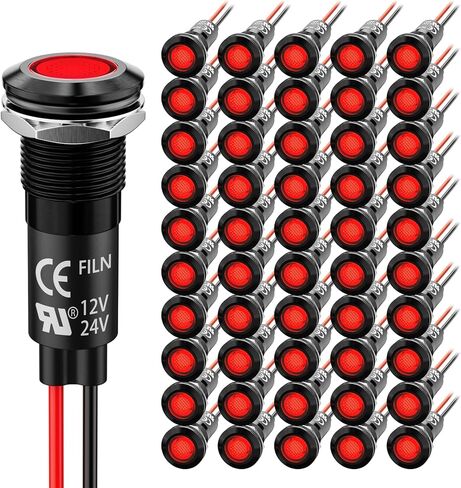 FILN 2 قطعة 12 مم (1/2 بوصة) ضوء مؤشر LED ضوء مؤشر مقاوم للماء مصباح إشارة معدني 110 فولت IP67 رأس مصباح الطيار الأزرق لضوء قارب السيارة (110 فولت-أسود بأكسيد أخضر قطعتان) in Kuwait