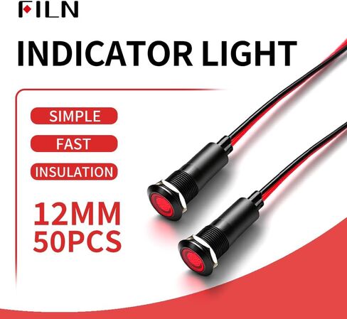 FILN 2 قطعة 12 مم (1/2 بوصة) ضوء مؤشر LED ضوء مؤشر مقاوم للماء مصباح إشارة معدني 110 فولت IP67 رأس مصباح الطيار الأزرق لضوء قارب السيارة (110 فولت-أسود بأكسيد أخضر قطعتان) in Kuwait