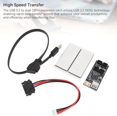 ASHATA USB 3.2 Gen1 إلى بطاقة توسيع مزدوجة 19Pin، USB 3.2 إلى Dual 19Pin موصل اللوحة الأمامية بطاقة Riser مع كابل ملحق، ملصق in Saudi Arabia