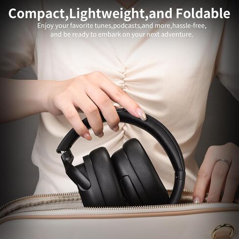 Noise Cancelling Headphones, 50 Hours Wireless On Ear Headphones, Foldable Headphones, HiFi deep bass, Customized EQ, Multi Language Translation, Suitable for Travel, Work (Off White) in Kuwait