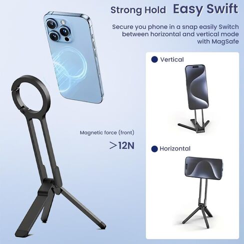 Magnetic Phone Holder, Carabiner Phone Tripod with Strong Grip for Desk, Portable Hands Free Phone Mount for Compatible with Smartphone in Saudi Arabia