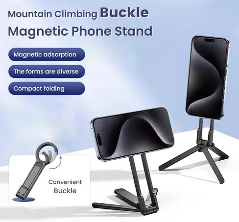 Magnetic Phone Holder, Carabiner Phone Tripod with Strong Grip for Desk, Portable Hands Free Phone Mount for Compatible with Smartphone in Saudi Arabia