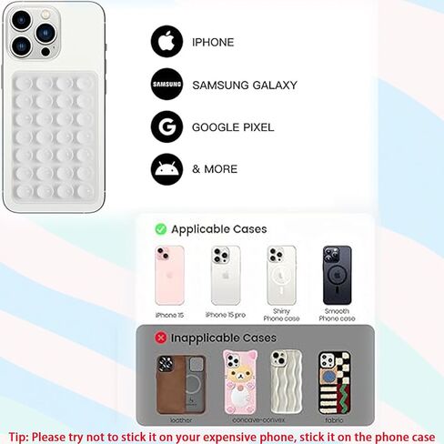 Rookii 2Pcs Suction Phone Holders Double-Sided,Hands-Free Silicone Suction Pad Sticky Phone Grip,Non Slip Suction Case Sticky Pad Grip for Stand,Shower Mirror and Car Selfie (Black White) in Kuwait