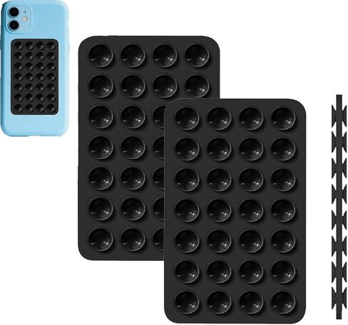 Rookii 2Pcs Suction Phone Holders Double-Sided,Hands-Free Silicone Suction Pad Sticky Phone Grip,Non Slip Suction Case Sticky Pad Grip for Stand,Shower Mirror and Car Selfie (Black White) in Kuwait