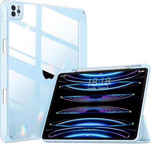 حافظة VIKESI لجهاز iPad Pro 12.9 الجيل السادس/الخامس/الرابع/الثالث 2022/2021/2020/2018، غطاء خلفي شفاف [حامل أقلام مدمج، نوم/تنبيه تلقائي، حماية الكاميرا] لجهاز iPad Pro مقاس 12.9 بوصة - أزرق أرجواني in Kuwait