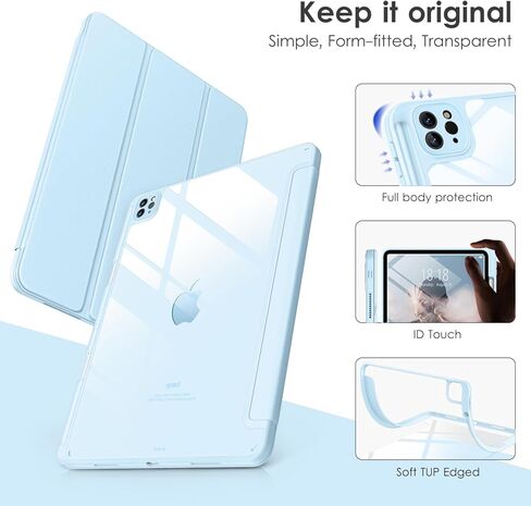 حافظة VIKESI لجهاز iPad Pro 12.9 الجيل السادس/الخامس/الرابع/الثالث 2022/2021/2020/2018، غطاء خلفي شفاف [حامل أقلام مدمج، نوم/تنبيه تلقائي، حماية الكاميرا] لجهاز iPad Pro مقاس 12.9 بوصة - أزرق أرجواني in Kuwait