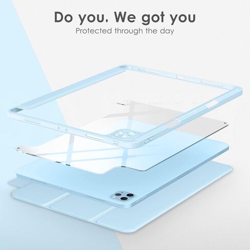 حافظة VIKESI لجهاز iPad Pro 12.9 الجيل السادس/الخامس/الرابع/الثالث 2022/2021/2020/2018، غطاء خلفي شفاف [حامل أقلام مدمج، نوم/تنبيه تلقائي، حماية الكاميرا] لجهاز iPad Pro مقاس 12.9 بوصة - أزرق أرجواني in Kuwait