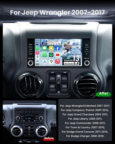 [4+64G] راديو السيارة لسيارة Jeep Wrangler JK 2007-2017: ترقية 7 بوصة 1280 * 800 HD شاشة تعمل باللمس ستيريو مع CarPlay Android Auto Bluetooth5.4 FM 32EQ GPS SWC in Kuwait