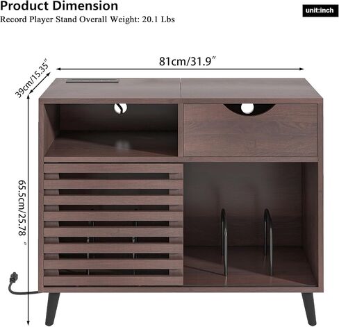 Record Player Stand,Turntable Stand with Vinyl Record Storage,Record Player Table with Power Socket,Vinyl Record Storage Cabinet w/Wooden Legs,Record Player Stand for Bedroom (Walnut) in Saudi Arabia