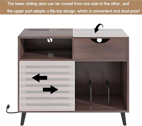 Record Player Stand,Turntable Stand with Vinyl Record Storage,Record Player Table with Power Socket,Vinyl Record Storage Cabinet w/Wooden Legs,Record Player Stand for Bedroom (Walnut) in Saudi Arabia