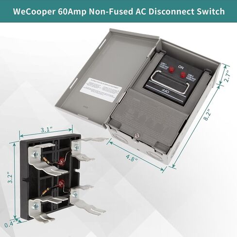WeCooper Disconnect Switch, Non-Fused,60A 2Pole 3Wire 1Phase 240VAC A/C,Pull Out,Metal,Grey in Saudi Arabia