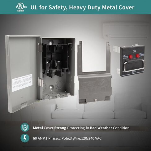 WeCooper Disconnect Switch, Non-Fused,60A 2Pole 3Wire 1Phase 240VAC A/C,Pull Out,Metal,Grey in Saudi Arabia