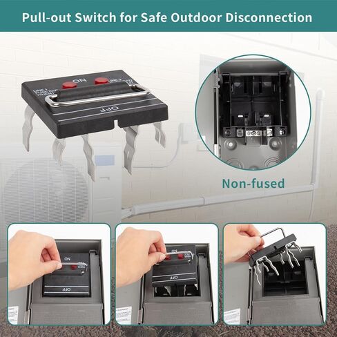 WeCooper Disconnect Switch, Non-Fused,60A 2Pole 3Wire 1Phase 240VAC A/C,Pull Out,Metal,Grey in Saudi Arabia