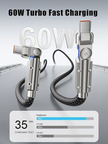كابل USB C مطور بقدرة 60 وات بطول 10 أقدام، وكابل شحن سريع USB C إلى USB C بطول 180 درجة، سلك شاحن من النوع C المضفر من النايلون لهاتف iPhone 17/16/15، وMacBook، وiPad، وSamsung in Kuwait