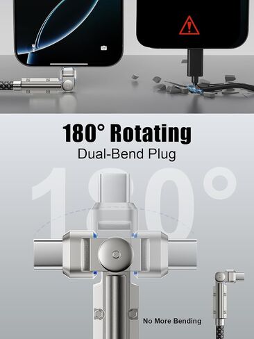 كابل USB C مطور بقدرة 60 وات بطول 10 أقدام، وكابل شحن سريع USB C إلى USB C بطول 180 درجة، سلك شاحن من النوع C المضفر من النايلون لهاتف iPhone 17/16/15، وMacBook، وiPad، وSamsung in Kuwait